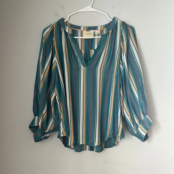 Anthropologie Maeve Byron Striped Blouse Split Neck Size S - Picture 4 of 7
